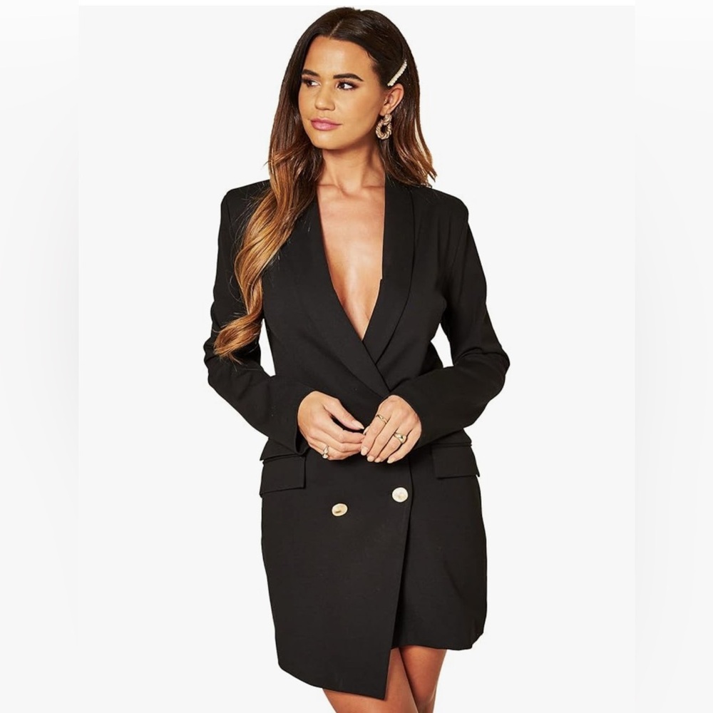 UNIQUE 21 Luxe Stain Breasted Asymmetric Blazer Dress Elegant Casual Office